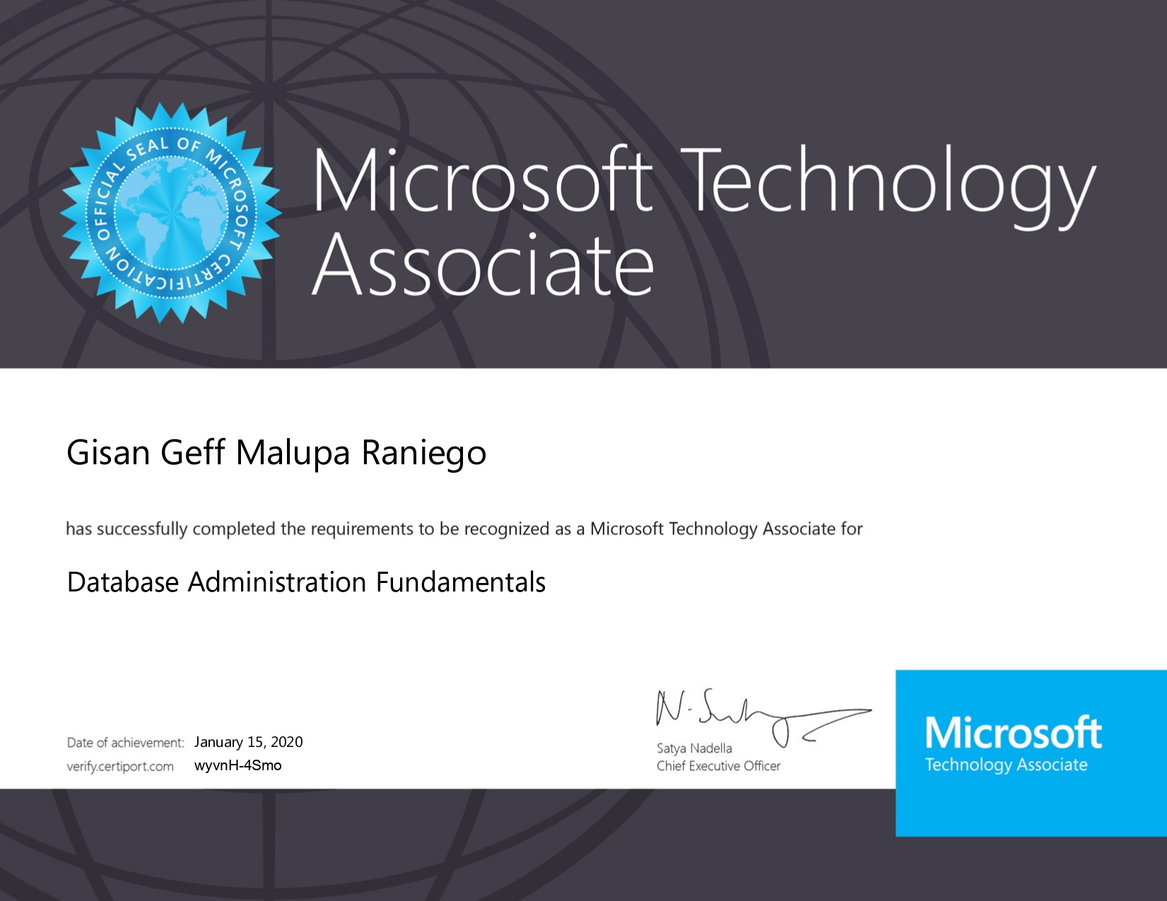 Database Administration Fundamentals certificate
